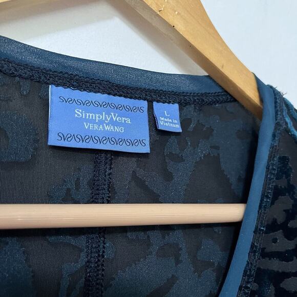 Vera Wang Womens‎ Velvet Burnout Top Size L Blue Stretch Witchy Fairy Grunge - Picture 3 of 5